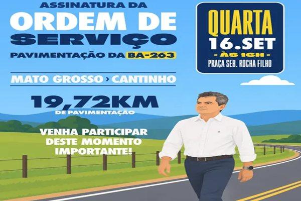 Ordem de serviço para asfaltamento de Matogrosso/Sebastião laranjeiras e Cantinho/Urandi será assinada nesta quarta – feira (16).