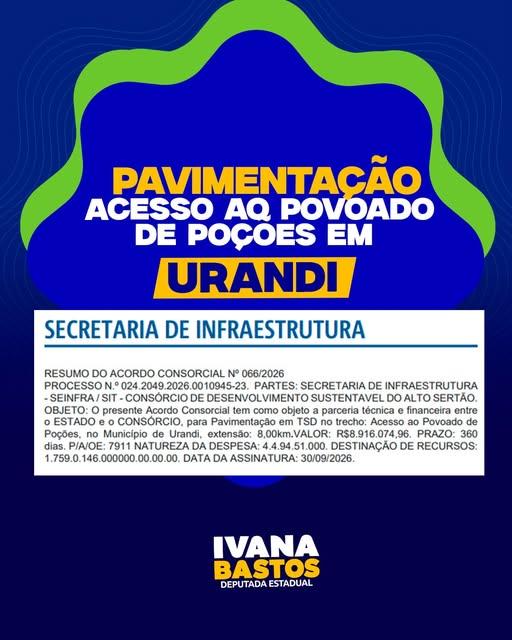 Ivana Bastos anuncia avanço para pavimentação do acesso ao povoado de Poções, em Urandi.