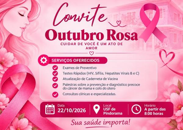 Outubro Rosa: Iuiu oferece exames e consultas gratuitas para mulheres em Pindorama nesta quinta-feira.