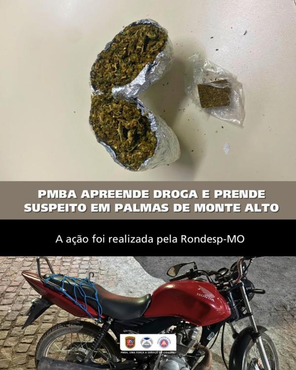 Policiais da RONDESP realizam apreensão de drogas durante patrulhamento em Palmas de Monte Alto.